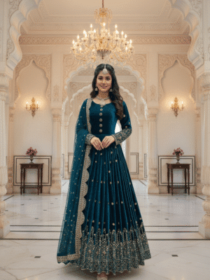 Heavy sequins velvet party wear gown