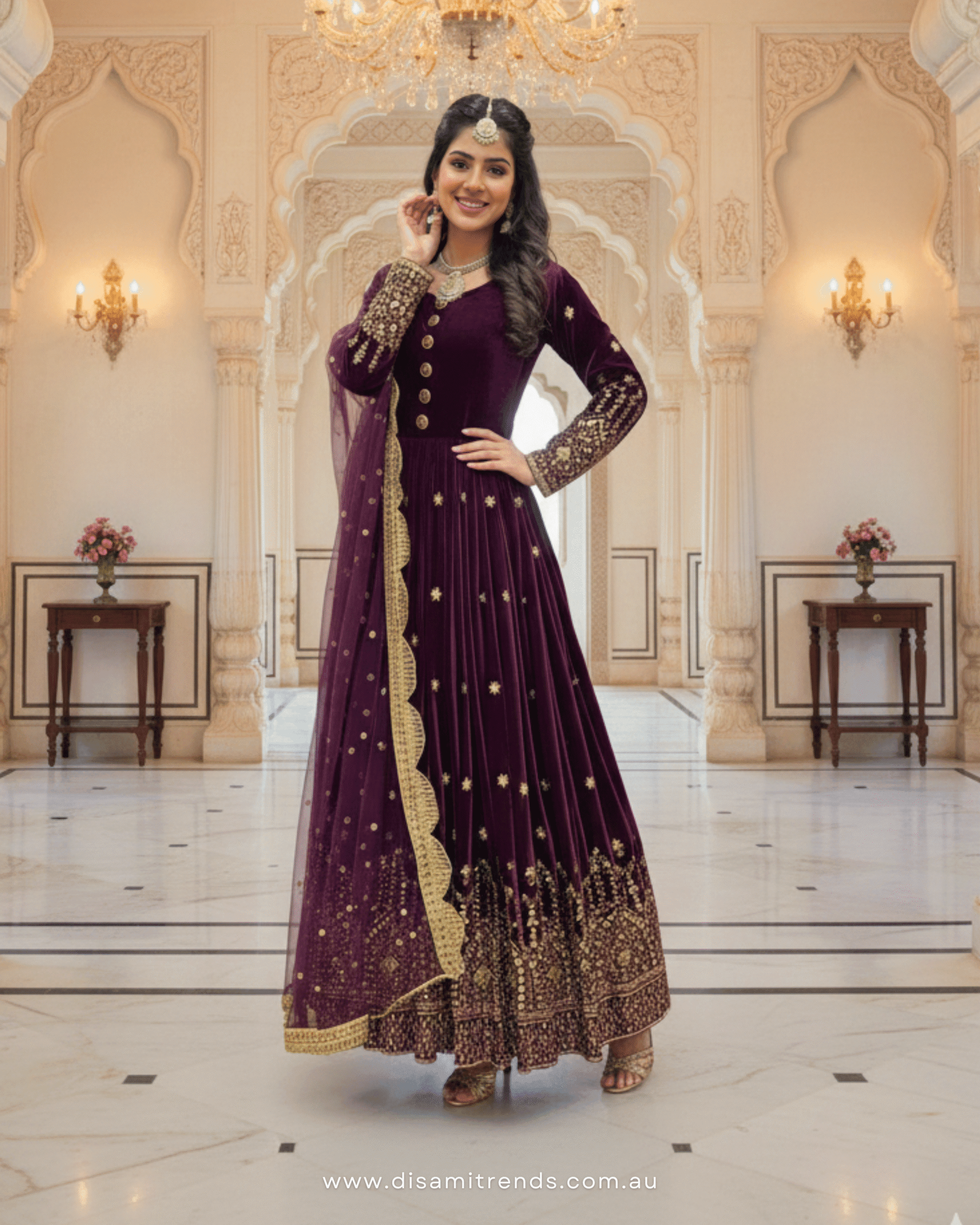 Heavy sequins velvet party wear gown - Image 2