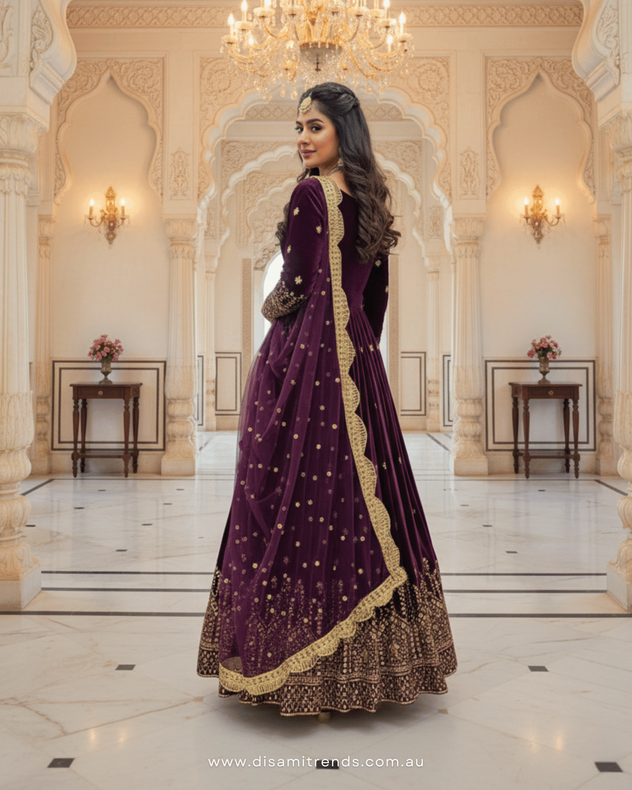 Heavy sequins velvet party wear gown - Image 4