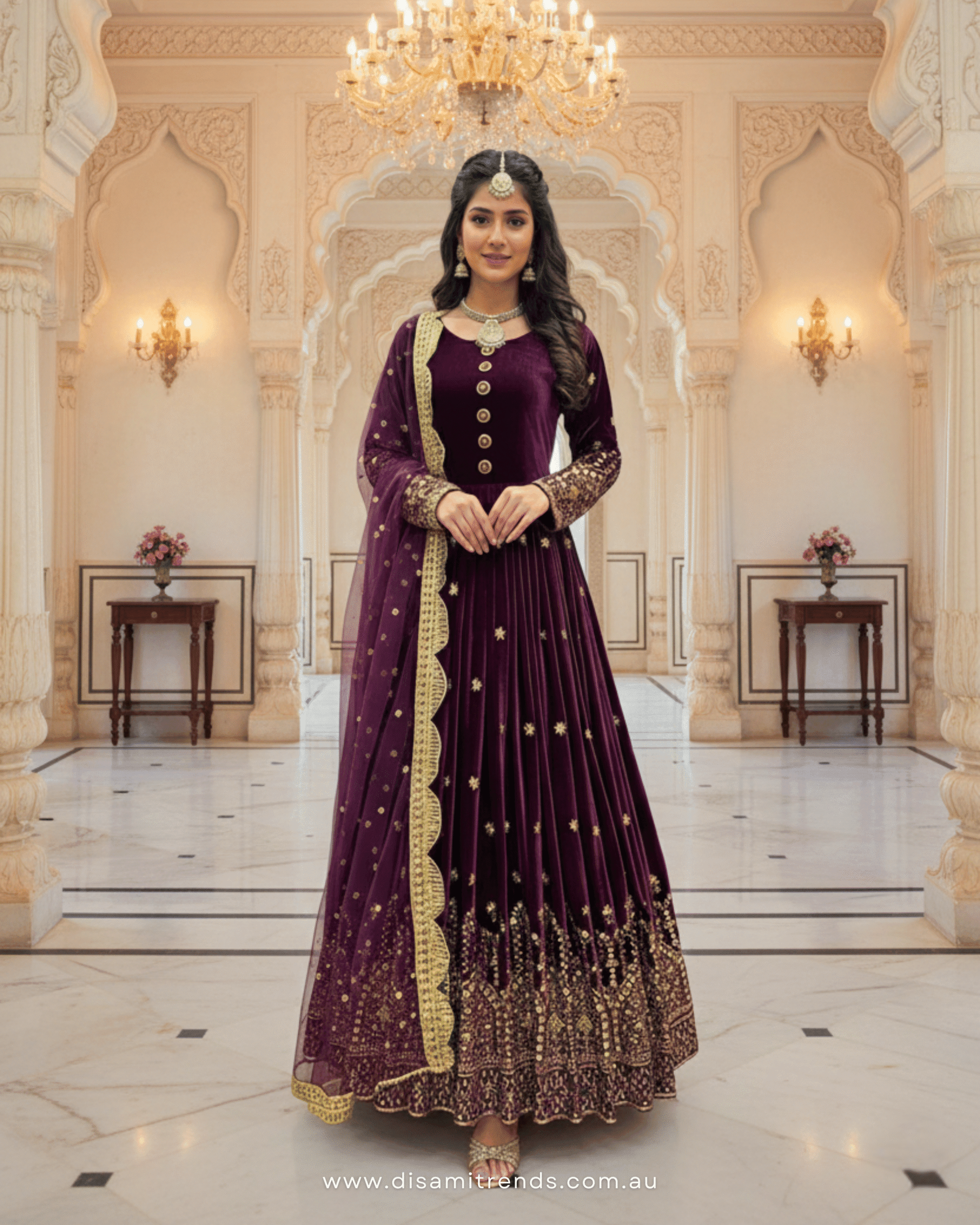 Heavy sequins velvet party wear gown