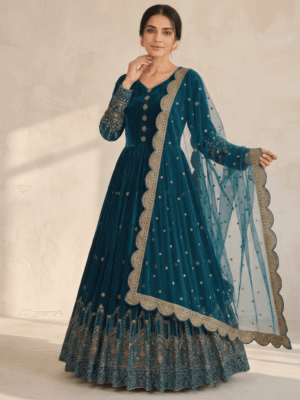 Heavy sequins velvet party wear gown