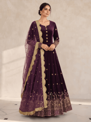 Heavy sequins velvet party wear gown
