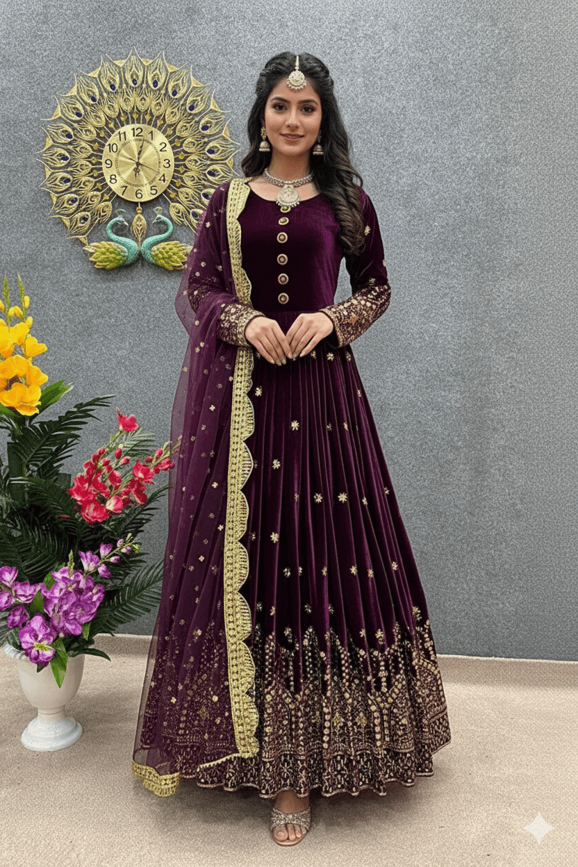 Heavy sequins velvet party wear gown - Image 5