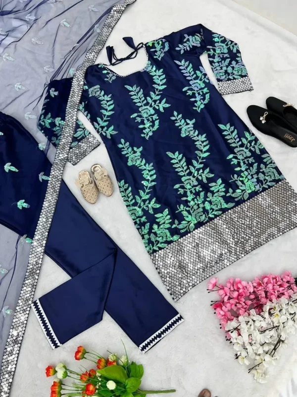 Multicoloured Sequins Heavy Silk Suit - Image 3