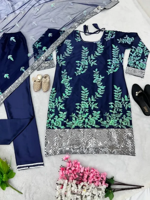 Multicoloured Sequins Heavy Silk Suit - Image 2