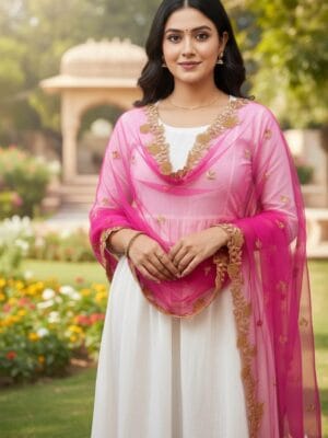 Heavy Net Dupatta with golden cut work border