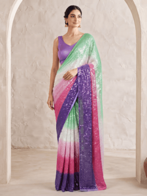 Multicoloured crushed sequins saree