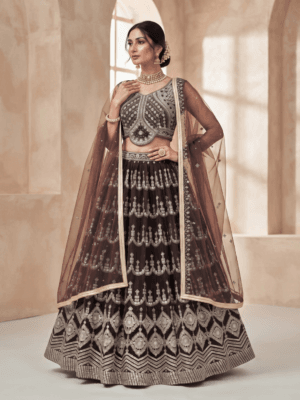 Heavy party wear sequins worked lahengha