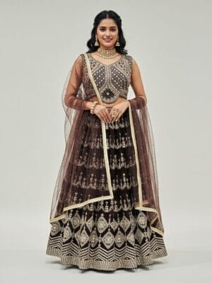 Heavy party wear sequins worked lahengha