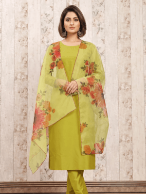 Silk kurti pant with printed organza dupatta