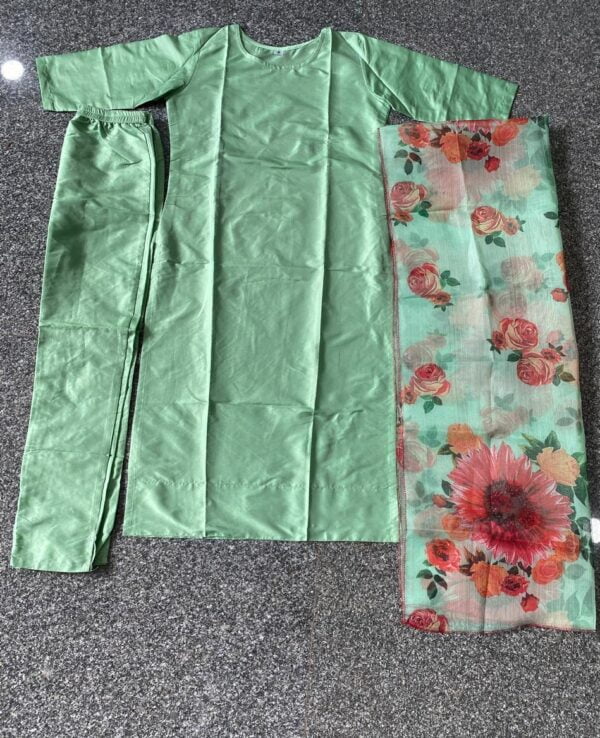 Silk kurti pant with printed organza dupatta - Image 3