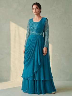 Ruffle Saree with readymade blouse and belt