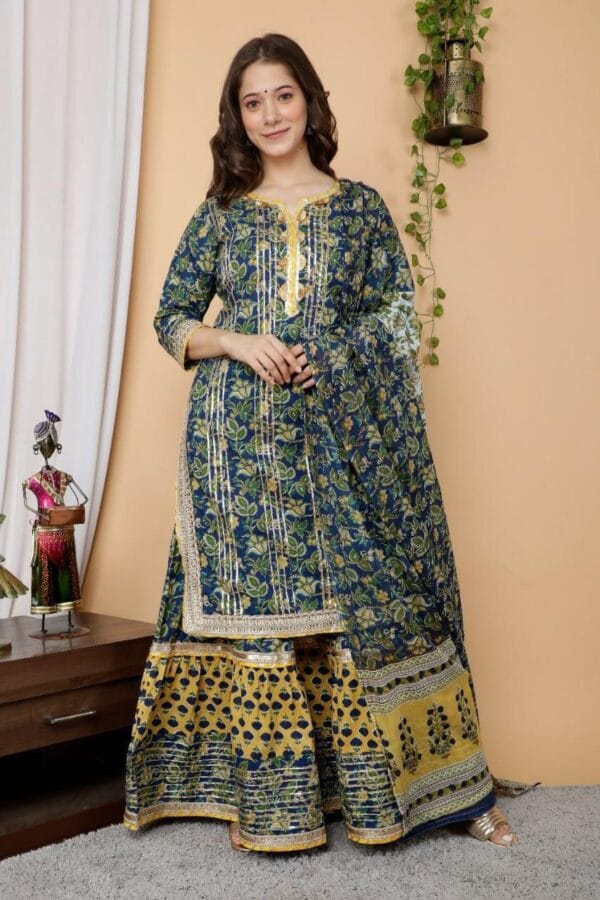 Heavy cotton sharara with gota patti work