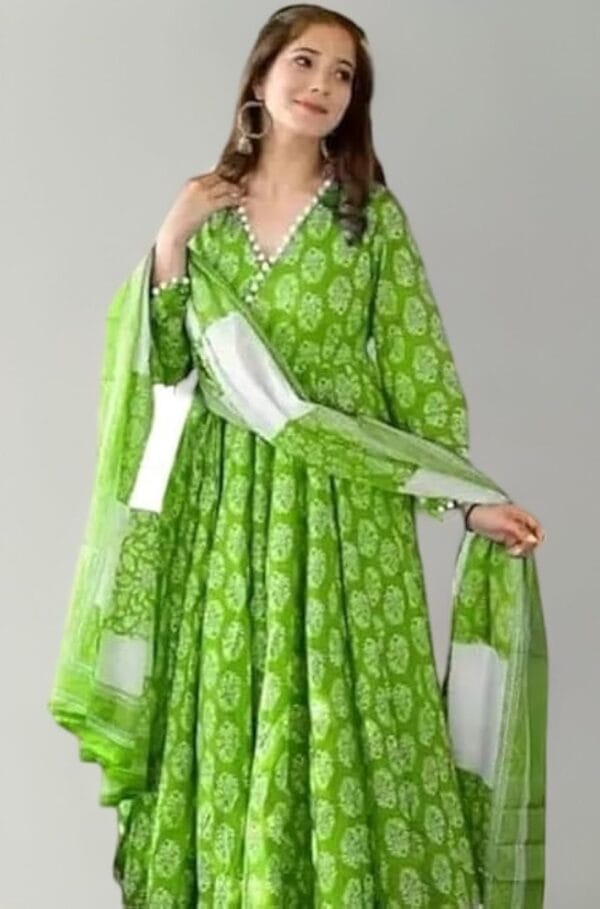 Cotton anarkali suit with pompoms - Image 4