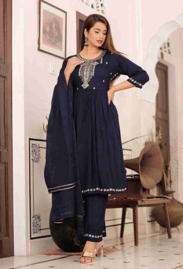 Cotton 3 piece with sequins work - Image 2
