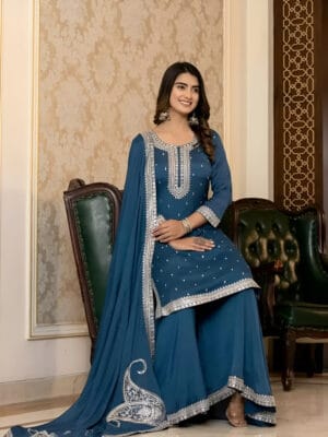 Rama Green Embroidered Kurta Sharara Set with Dupatta