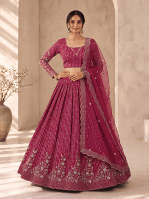 Raspberry Pink Embroidered & Embellished Lehenga Choli Set