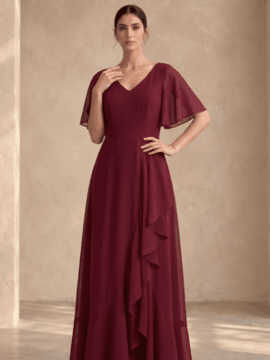 Customised Frill Gown With Butterfly Sleeves